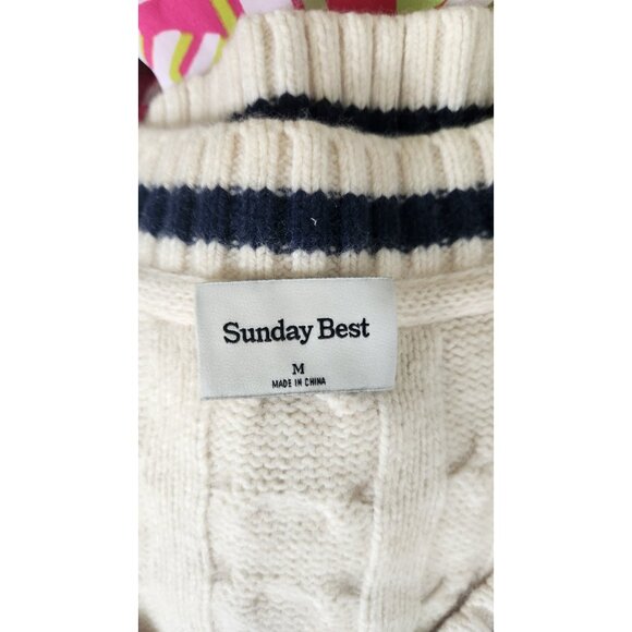 Sunday Best Cable Knit Pullover V-Neck Sweater Vest White Size M - Picture 5 of 6